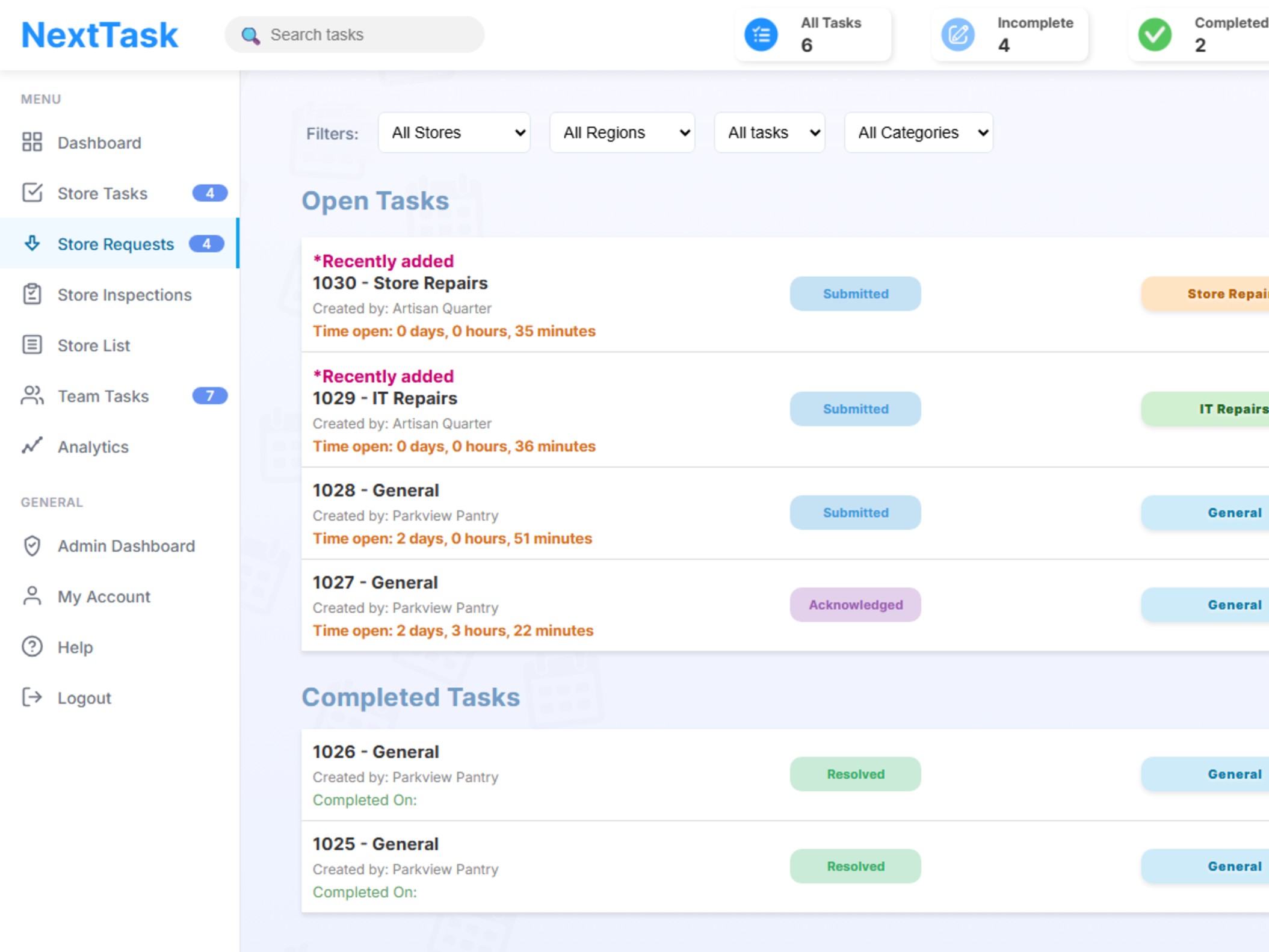 Store Tasks Dashboard