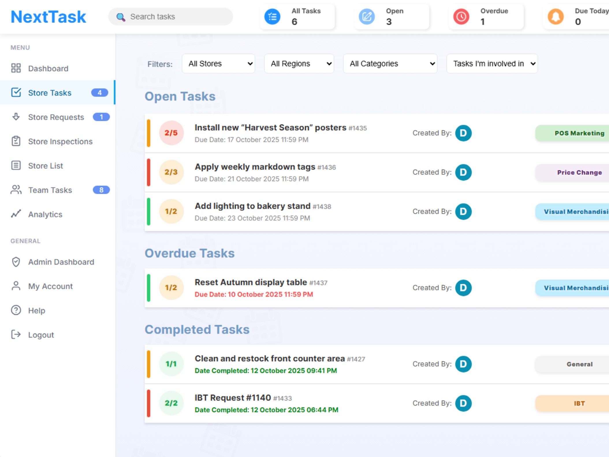 Store Tasks Dashboard