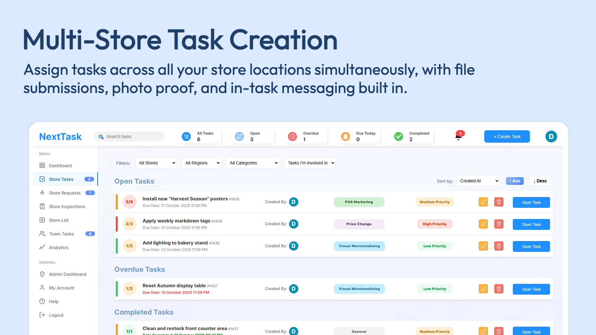 Multi-Store Task Creation