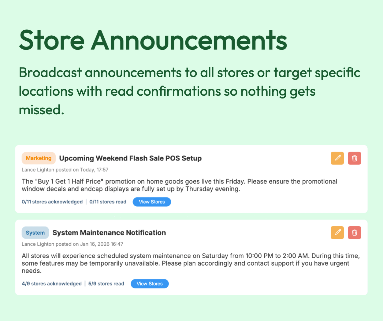 Store Announcements